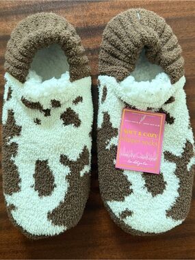 Simply Southern Brown and Cream Cowprint Soft Slipper Socks
